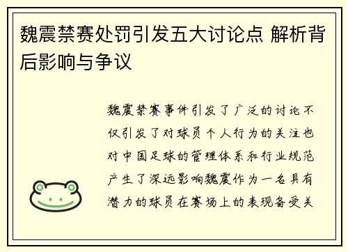 魏震禁赛处罚引发五大讨论点 解析背后影响与争议